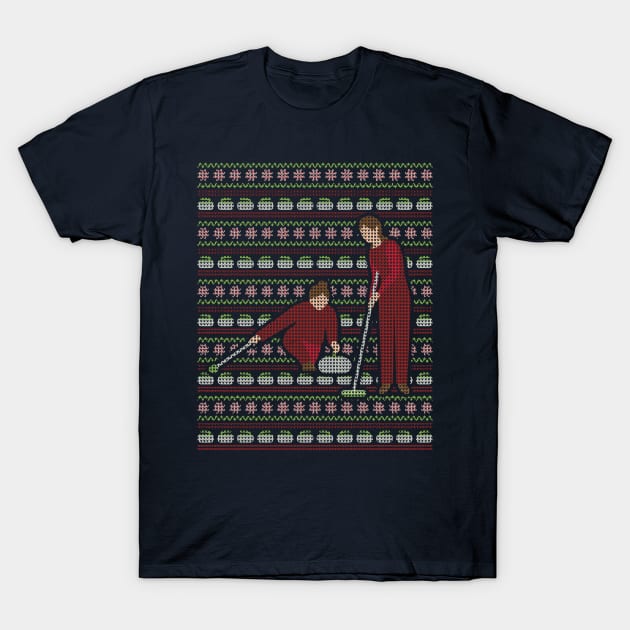 Curling Winter Sports Ugly Christmas Styled Design T-Shirt by 4Craig